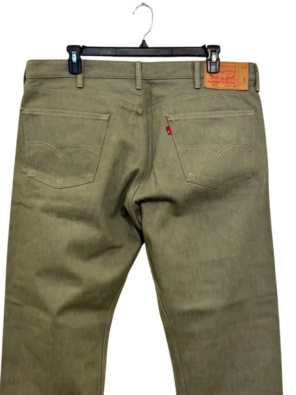 Levis 501 Mens Olive Green Straight-Leg Jeans W42 L32 Cotton Denim